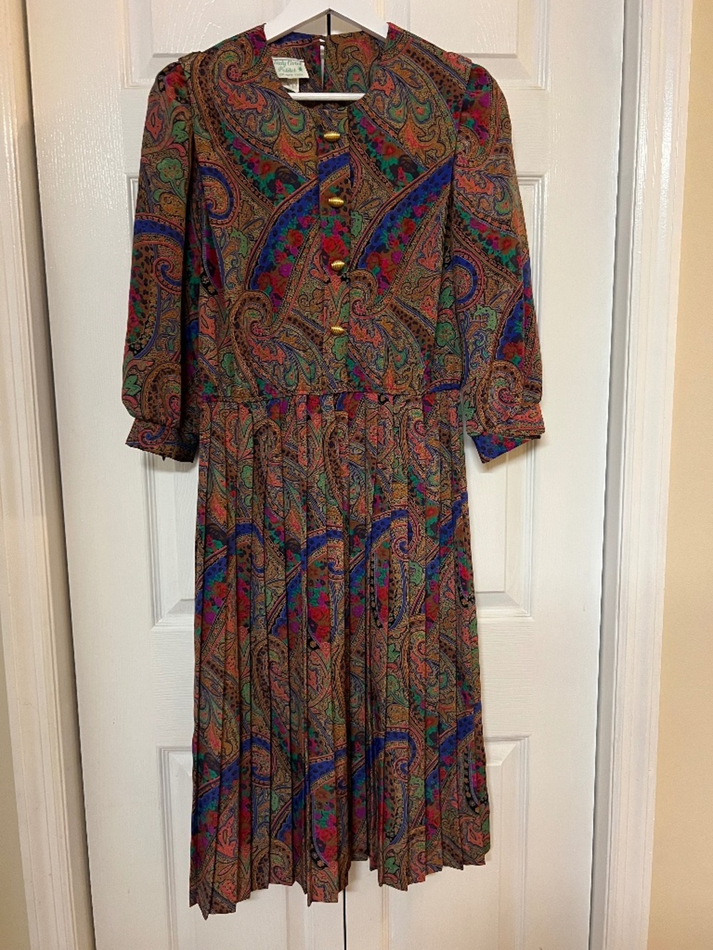 Lady Carol Of New York Petites Vintage Colorful Paisley Midi Dress